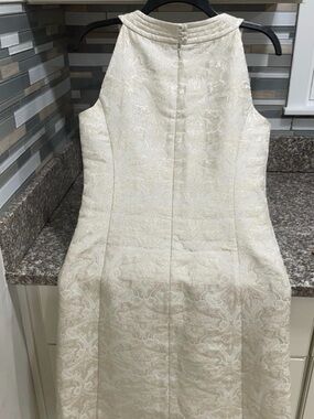Ann Taylor Ivory Brocade High-Neck A-Line Dress